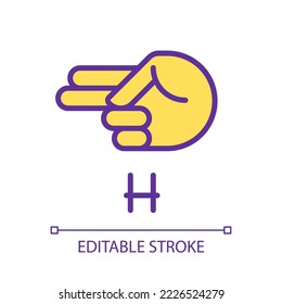 Signing letter H in ASL pixel perfect RGB color icon. Communication system for people with deafness. Isolated vector illustration. Simple filled line drawing. Editable stroke. Arial font used