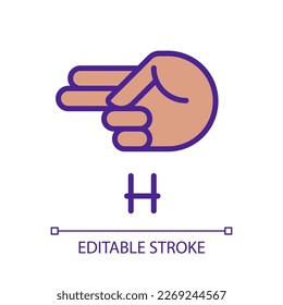 Signing letter H in ASL pixel perfect RGB color icon  Communication system for people and deafness  Isolated vector illustration  Simple filled line drawing  Editable stroke  Arial font used