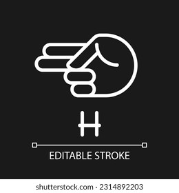 Signing letter H in ASL pixel perfect white linear icon for dark theme  Communication for people and deafness  Thin line illustration  Isolated symbol for night mode  Editable stroke  Arial font used