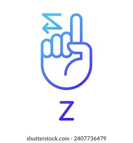 Signing letter Z in ASL pixel perfect gradient linear vector icon. American nonverbal language. Dealing with deafness. Thin line color symbol. Modern style pictogram. Vector isolated outline drawing