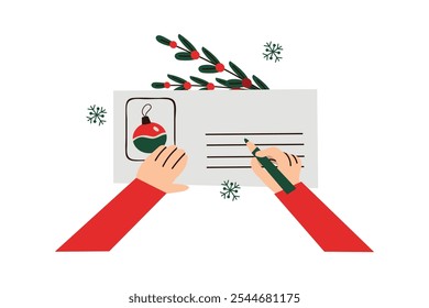 Signing a New Year Christmas letter card poster illustration