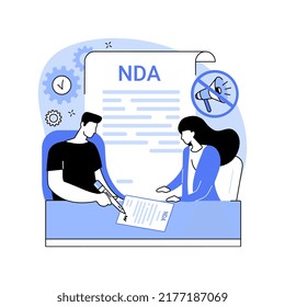 Signing non-disclosure agreement isolated cartoon vector illustrations. Applicant signing NDA contract, hiring a worker, headhunting job, HR department, non-disclosure agreement vector cartoon.