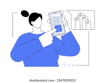 Signing online petition abstract concept vector illustration. Person holding smartphone to sign petition, social science and movement, internet activism, online document abstract metaphor.