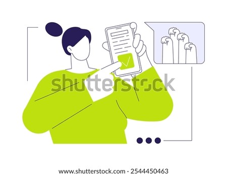 Signing online petition abstract concept vector illustration. Person holding smartphone to sign petition, social science and movement, internet activism, online document abstract metaphor.