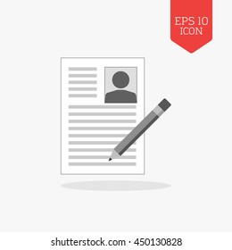 Signing resume icon. Flat design gray color symbol. Modern UI web navigation, sign. Illustration element