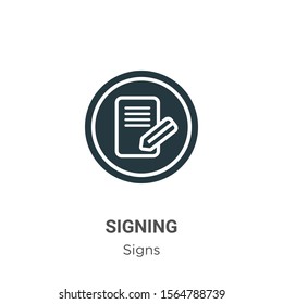Signing vector icon on white background. Flat vector signing icon symbol sign from modern signs collection for mobile concept and web apps design.