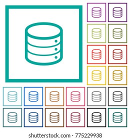Signle database flat color icons with quadrant frames on white background