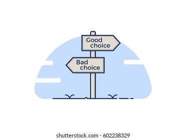 Signpost With 2 Choices Between A Good And A Bad Choice. Isolated Vector Illustration