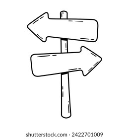 Signpost arrows vector icon in doodle style. Symbol choice of direction in simple design. Cartoon object hand drawn isolated on white background.