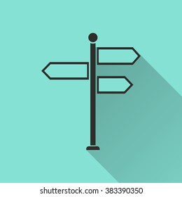 Signpost  black icon with long shadow, flat design. Vector illustration.