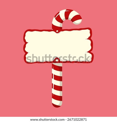 Signpost candy cane. Colored drawing. Front side view. Vector simple flat graphic hand drawn illustration. Isolated object on pink background. Isolate.