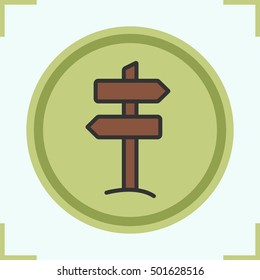 Signpost color icon. Wooden way direction signpost. Isolated vector illustration