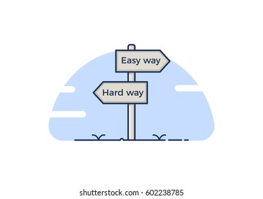 Signpost concept with 2 path choices - the easy way or the hard way. Isolated Vector illustration