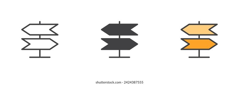 Signpost, Direction different style icon set. Line, glyph and filled outline colorful version, outline and filled vector sign. Symbol, logo illustration. Vector graphics