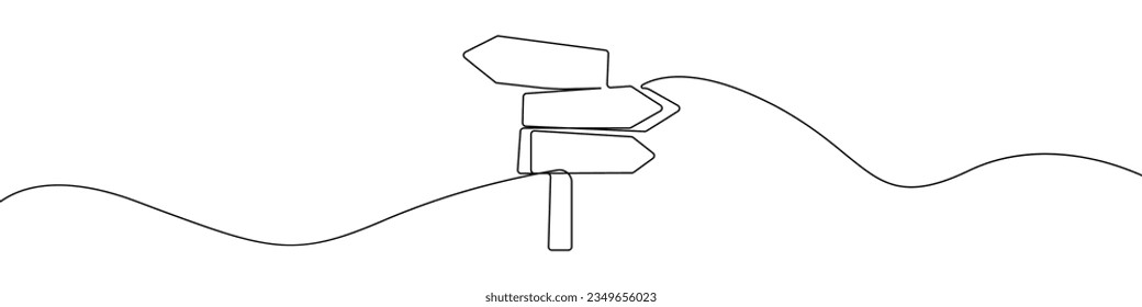 Signpost drawn in a continuous line vector icon. Directional arrows are drawn in one line. Road sign. Continuous line design of direction icon.