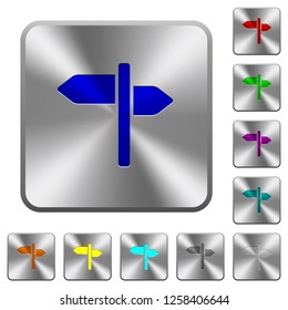 Signpost engraved icons on rounded square glossy steel buttons