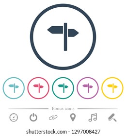 Signpost flat color icons in round outlines. 6 bonus icons included.