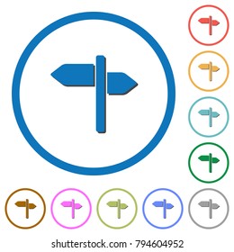 Signpost flat color vector icons with shadows in round outlines on white background