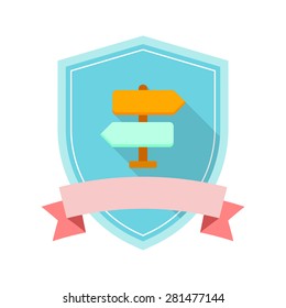 Signpost  flat icon with long shadow on badge background,EPS 10