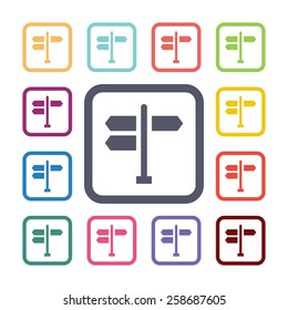 signpost flat icons set. Open colorful buttons 