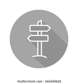 Signpost flat linear long shadow icon. Wooden way direction signpost. Vector outline symbol