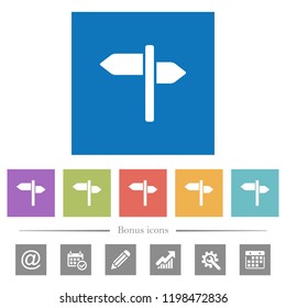 Signpost flat white icons in square backgrounds. 6 bonus icons included.