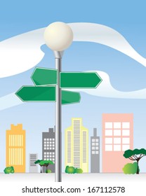 Signpost with green arrows for street names