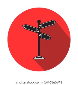 Signpost icon design on red circle background. Road sign icon design. Arrows guide direction icon symbol. Vector illustration.