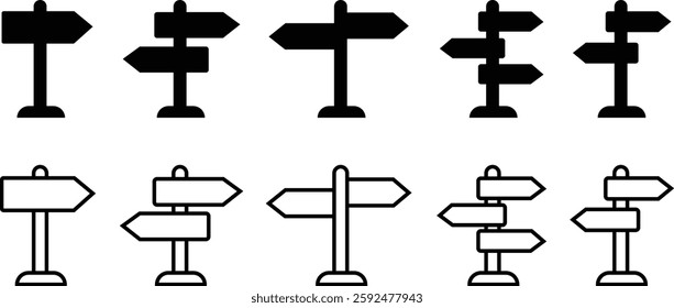  Signpost icon, direction icon isolated black silhouettes of lamps vector
