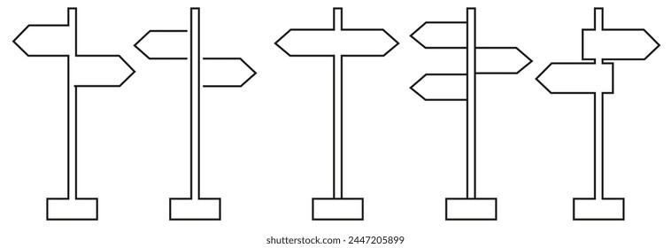 Wegweisersymbol, Richtungssymbol isoliert, erweiterte Kontur. . Signboard-Vektorgrafik festgelegt. Schildtafel isoliert auf weißem Hintergrund.