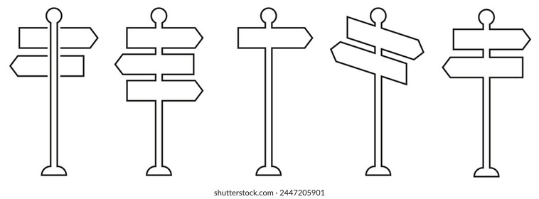 Wegweisersymbol, Richtungssymbol isoliert, erweiterte Kontur. . Signboard-Vektorgrafik festgelegt. Schildtafel isoliert auf weißem Hintergrund.