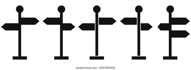 Wegweisersymbol, Richtungssymbol isoliert, erweiterte Kontur. . Signboard-Vektorgrafik festgelegt. Schildtafel isoliert auf weißem Hintergrund.