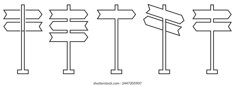 Wegweisersymbol, Richtungssymbol isoliert, erweiterte Kontur. . Signboard-Vektorgrafik festgelegt. Schildtafel isoliert auf weißem Hintergrund.