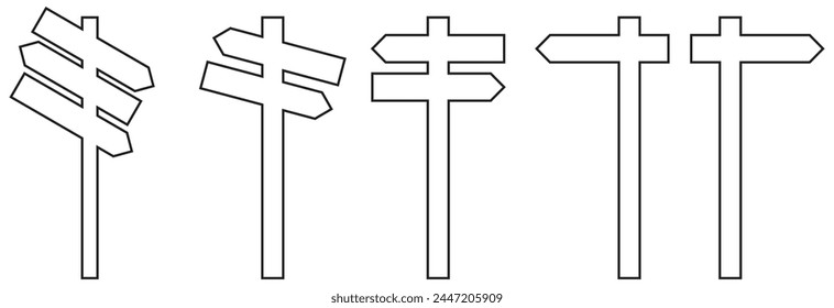 Wegweisersymbol, Richtungssymbol isoliert, erweiterte Kontur. . Signboard-Vektorgrafik festgelegt. Schildtafel isoliert auf weißem Hintergrund.