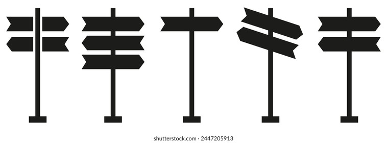 Wegweisersymbol, Richtungssymbol isoliert, erweiterte Kontur. . Signboard-Vektorgrafik festgelegt. Schildtafel isoliert auf weißem Hintergrund.