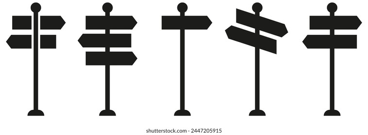 Wegweisersymbol, Richtungssymbol isoliert, erweiterte Kontur. . Signboard-Vektorgrafik festgelegt. Schildtafel isoliert auf weißem Hintergrund.