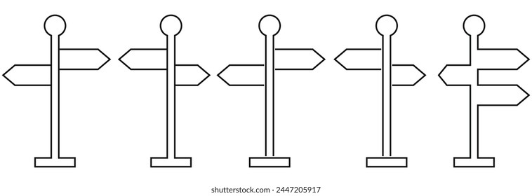 Wegweisersymbol, Richtungssymbol isoliert, erweiterte Kontur. . Signboard-Vektorgrafik festgelegt. Schildtafel isoliert auf weißem Hintergrund.