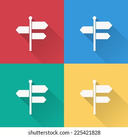 signpost icon , flat design on 4 color background