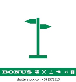 Signpost icon flat. Green pictogram on white background. Vector illustration symbol and bonus button