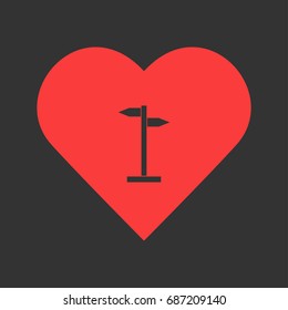 Signpost icon flat. Simple pictogram on heart background. Vector illustration symbol