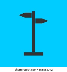 Signpost icon flat. Simple vector black pictogram on blue background