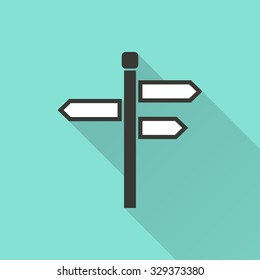 Signpost  icon with long shadow, flat design. Vector illustration.