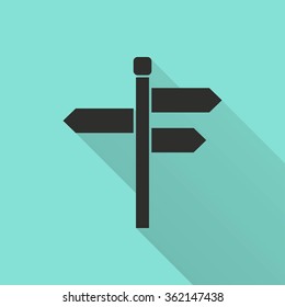 Signpost  icon with long shadow, flat design. Vector illustration.