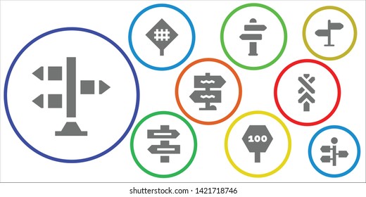 signpost icon set. 9 filled signpost icons.  Collection Of - Signpost, Road sign, Sign Post, Direction sign