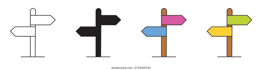 Signpost icon set. Direction and guide symbol. Road navigation vector illustration. 