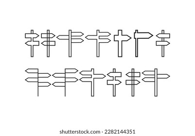 signpost icon set. outline vector sign, linear style pictogram isolated on white.