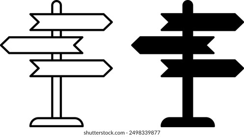 Signpost Icons. Black and White Vector Icons. Road Sign, Direction Sign. Road Concept
