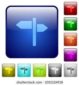 Signpost icons in rounded square color glossy button set