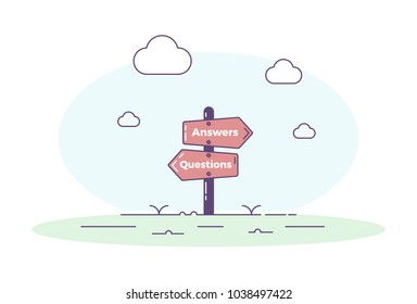 Signpost illustrating questions and answers concept. Vector illustration design for QA assistance