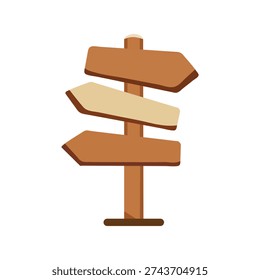 Signpost indicates directional guidance using wooden arrows on a rural sign isolated on white Concept design with a simple aesthetic